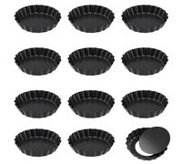 NAMYEUT Pack of 12 10 cm Tart Moulds, Small, Tart Mould with Lifting Base, Non-Stick Coating Quiche Mould, Small, Carbon Steel Tart Baking Mould for Quiche, Cake, Fruit Cake