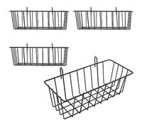 NAMYEUT Pack of 4 Mesh Basket with Hooks, Shelf for Metal Wall Grid, Made of Wire for Shelf Design Grid Photo Wall, 23 x 10 x 7.5 cm, Black
