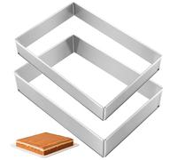 NAMYEUT Set of 2 Rectangular Baking Frames, Adjustable, 5 cm and 8 cm High, Stainless Steel Baking Mould, Rectangular, Adjustable Cake Frame for Baking from 29 x 20 cm to 50 x 35 cm