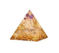 Namzi 1 Piece Purple Crushed Stone Life Tree+Yellow Natural Crushed Stone, Resin Crystal Pyramid Ornament, Resin Handicraft Home Decoration Energy Ornament 6cm