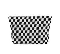 Namzi Black Cosmetic Bag 1 Piece, Cute Checkerboard Makeup Pouch, Stylish Travel Cosmetic Bag, Perfect for Daily Touch Ups and Trips