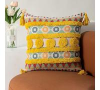 Namzi Boho Tufted Decorative Throw Pillow Cover, Cozy Bohemian Cotton Canvas Cushion Cover Tassels Pillow Case Home Decor 17"X 17",Yellow b