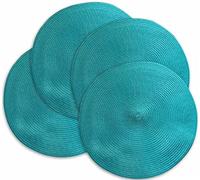 Namzi Dark Teal Round Place Mats for Kitchen Table,Vinyl Woven Placemats Heat Resistant Table mats (4, Dark Teal)