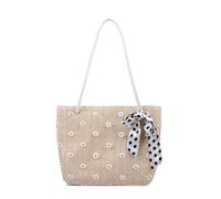 Namzi Khaki Weave Bag 1 Piece, Cute Flower Woven Beach Bag, Stylish for Seaside Trips Pool Days, Spacious Charming