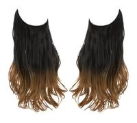 Namzi Long Wavy Wig piece with Invisible Transparent Adjustable Size Fish Line Curly Hair Piece Hidden Secret Hairpiece for Women No Clip 22 inch,Black to Auburn