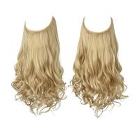 Namzi Long Wavy Wig piece with Invisible Transparent Adjustable Size Fish Line Curly Hair Piece Hidden Secret Hairpiece for Women No Clip 18 Inch,Ashe Blonde