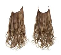 Namzi Long Wavy Wig piece with Invisible Transparent Adjustable Size Fish Line Curly Hair Piece Hidden Secret Hairpiece for Women No Clip 22 inch,Pecan Blonde