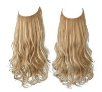 Namzi Long Wavy Wig piece with Invisible Transparent Adjustable Size Fish Line Curly Hair Piece Hidden Secret Hairpiece for Women No Clip 22 inch,Light Honey Blonde