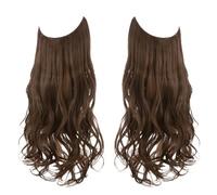 Namzi Long Wavy Wig piece with Invisible Transparent Adjustable Size Fish Line Curly Hair Piece Hidden Secret Hairpiece for Women No Clip 18 Inch,Medium Brown