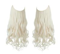 Namzi Long Wavy Wig piece with Invisible Transparent Adjustable Size Fish Line Curly Hair Piece Hidden Secret Hairpiece for Women No Clip 22 inch,White Blonde