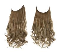 Namzi Long Wavy Wig piece with Invisible Transparent Adjustable Size Fish Line Curly Hair Piece Hidden Secret Hairpiece for Women No Clip 18 Inch,Ash Blonde