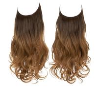 Namzi Long Wavy Wig piece with Invisible Transparent Adjustable Size Fish Line Curly Hair Piece Hidden Secret Hairpiece for Women No Clip 22 inch,F