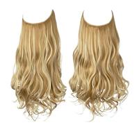 Namzi Long Wavy Wig piece with Invisible Transparent Adjustable Size Fish Line Curly Hair Piece Hidden Secret Hairpiece for Women No Clip 18 Inch,Honey Blonde