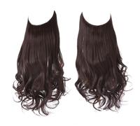 Namzi Long Wavy Wig piece with Invisible Transparent Adjustable Size Fish Line Curly Hair Piece Hidden Secret Hairpiece for Women No Clip 18 Inch,Black purple
