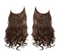 Namzi Long Wavy Wig piece with Invisible Transparent Adjustable Size Fish Line Curly Hair Piece Hidden Secret Hairpiece for Women No Clip 22 inch,Dark Auburn