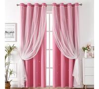 Namzi Pink Hollow Star Curtains 1 Piece Window Curtain,72 * 52in,for Home Living Room Bedroom