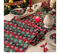 Namzi Plaid Table Runner and Table Decor to Refresh Your Dining Space,Classic Checkered Design Adds a Touch of Style for Kitchen or Party,Red & Green,15.75 * 86.61inch,1 Piece