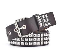 Namzi Punk Leather Belt,Women Men Goth Pyramid Studded Square Beads Rivet Jeans Belts (Brown), One Size, Brown, 110*3.8cm
