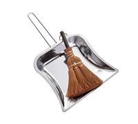 Namzi Small Metal Dustpan and Brush Set Heavy Duty Vintage Dust Pan Natural Handmade Broom Dust Shovel for Fireplace Garage Workshop Tabletop