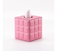 Namzi Square Leather Tissue Box Cover - Stylish Cube Tissue Box Holder, Decorative PU Tissue Box for Vanity Dresser Night Stand Table Countertop Home Office Car, Grid White,Pink