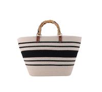 Namzi Tote Bag, 1 Piece Off white and black, Color Block Design, Flat Bamboo Handles, Stylish The Tote Bag for Daily Use Shopping Trips