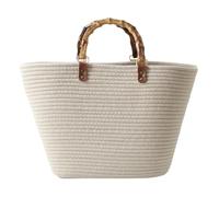 Namzi Tote Bag, 1 Piece,Off white, Flat Bamboo Handles, Stylish The Tote Bag for Daily Use Shopping, Cute Design
