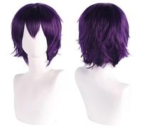 Namzi Unisex Anime Short Hair Wig Cosplay Anime Wig Fluffy Layered Costume Wig Heat Resistant Synthetic Costume Party Prom Wigs with Bangs，Violet