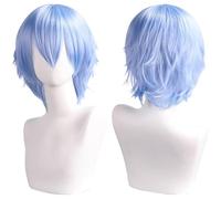Namzi Unisex Anime Short Hair Wig Cosplay Anime Wig Fluffy Layered Costume Wig Heat Resistant Synthetic Costume Party Prom Wigs with Bangs，Light Blue