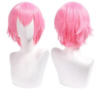 Namzi Unisex Anime Short Hair Wig Cosplay Anime Wig Fluffy Layered Costume Wig Heat Resistant Synthetic Costume Party Prom Wigs with Bangs，Light Pink