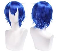 Namzi Unisex Anime Short Hair Wig Cosplay Anime Wig Fluffy Layered Costume Wig Heat Resistant Synthetic Costume Party Prom Wigs with Bangs，Dark Blue