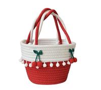 Namzi Weave Bag,1 Piece Khaki, Cute Cherry Accent, Stylish Woven Bag for Daily Use Outings, Handy Small Tote