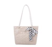 Namzi White Weave Bag 1 Piece, Cute Flower Woven Beach Bag, Stylish for Seaside Trips Pool Days, Spacious Charming