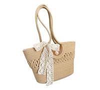 Namzi Woven Bags，1 Piece Khaki, Large size Hollow Out Market Tote with Scarf, Chic Handheld Basket, Practical for Grocery Daily Errands