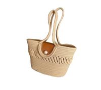 Namzi Woven Bags，1 Piece Khaki, Medium size Hollow Out Market Tote with Scarf, Chic Handheld Basket, Practical for Grocery Daily Errands