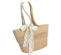Namzi Woven Bags，1 Piece Khaki, Medium size Hollow Out Market Tote with Scarf, Chic Handheld Basket, Practical for Grocery Daily Errands A