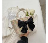 Namzi Woven Bags, 1 Piece Khaki, Small Handheld Tote with Colorful Threads Black Bow, Cute Weave Design, Ideal for Casual Outings