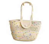 Namzi Woven Bags，1 Piece Multicolor, Large size Hollow Out Market Tote with Scarf, Chic Handheld Basket, Practical for Grocery Daily Errands