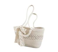 Namzi Woven Bags，1 Piece White, Large size Hollow Out Market Tote with Scarf, Chic Handheld Basket, Practical for Grocery Daily Errands