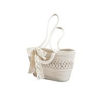 Namzi Woven Bags，1 Piece White, Medium size Hollow Out Market Tote with Scarf, Chic Handheld Basket, Practical for Grocery Daily Errands A