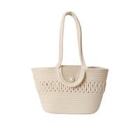 Namzi Woven Bags，1 Piece White, Medium size Hollow Out Market Tote with Scarf, Chic Handheld Basket, Practical for Grocery Daily Errands