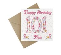 Nan 101st Birthday Age Card - Pink Floral Wildflower Seed Card - Eco-Friendly Plantable Greetings Card