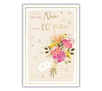 Nan 80th Birthday Card - Age 80 - Floral Bouquet and Dragonflies - Special Finishes and Illustrated Insert Leaf - Made in the UK