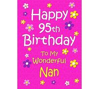 Nan 95th Birthday Card (Pink) - From Grandson Granddaughter Greeting Blank Inside Envelope Included Gift Idea UK