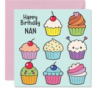 Nan Birthday Card - Cupcakes - Happy Birthday Card for Nan from Grandson Granddaughter, 145mm Fairy Cake Baking Bday Greeting Cards
