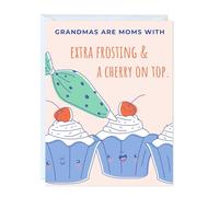 Nan Birthday Card for Mom, Mother, Granny, Stepmum, Aunt, Her, Mummy - Cute Punny Heartfelt Birthday Anniversary Greeting Card, Blank Inside (Grandmas are moms with extra frosting)