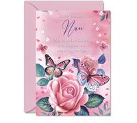 Nan Birthday Card, Pink Rose Butterfly