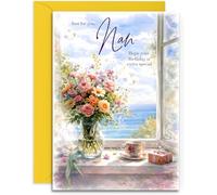 Nan Birthday Card - Summer Bouquet with Lovely Verse Inside - Traditional Birthday Card for Women - A5 Size Card with Yellow Envelope