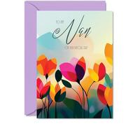 Nan Birthday Card - Vibrant Summer Flowers - Vivid Happy Birthday Card for Nan from Granddaughter Grandson, 5x7 Inch Female Floral Bday Golden Greeting Cards