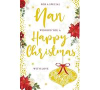 Nan Christmas Card Modern Bauble Poinsettia 7.5" x 5" Lovely Verse