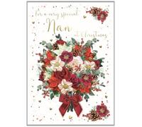 Nan Christmas Card - Special Finishes - Festive Floral Bouquet - Artistic Design - Illustrated Insert Leaf - Made in the UK - Eco-Friendly